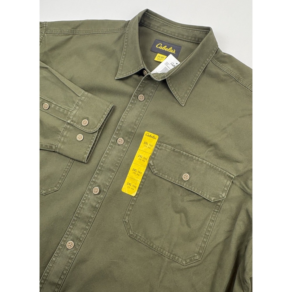 NWT Cabelas Long Sleeve Canvas Shirt. Men's 2XL Regular, Olive.